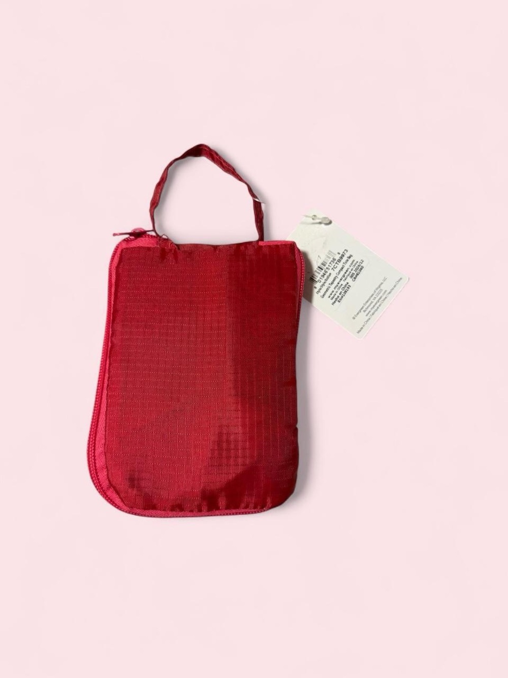 Evergreen Embroidered Pattern Raspberry Reusable Tote with storage Pouch - Picture 2 of 3